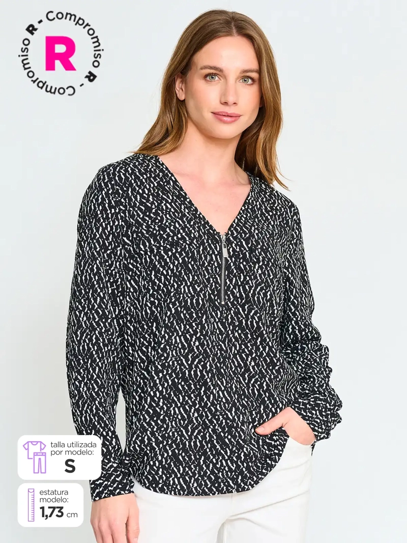 BLUSA MANGA LARGA MUJER CACHAREL CUELLO EN V - 1