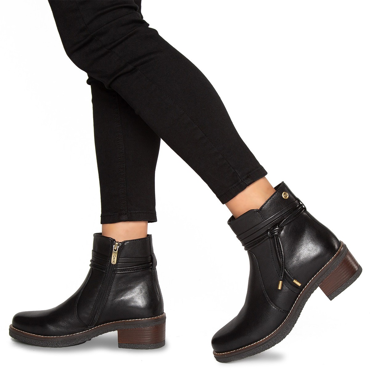 BOTINES CUERO MUJER GACEL NEGRO MIKA