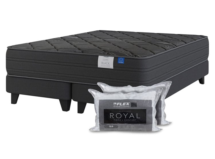 CAMA EUROPEA FLEX PREMIUM BLACK KING + 2 ALMOHADAS ROYAL - 2