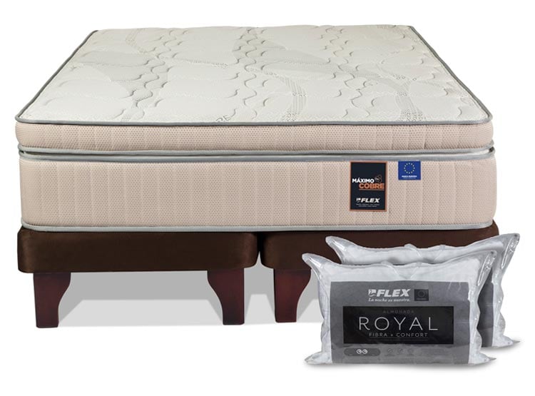 CAMA EUROPEA FLEX MÁXIMO COBRE 2 PLAZAS B/D + 2 ALMOHADAS ROYAL - 1