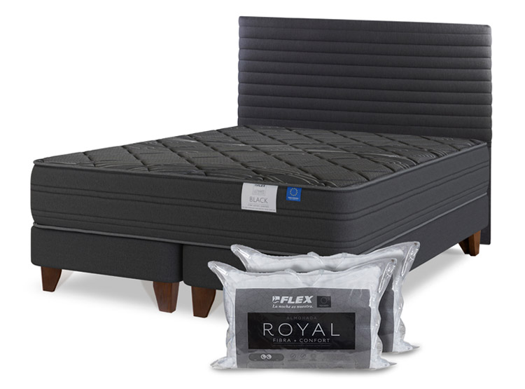 CAMA EUROPEA FLEX BLACK 2 PLAZAS B/D + RESPALDO MODERN GRAFITO + 2 ALMOHADAS ROYAL - 2