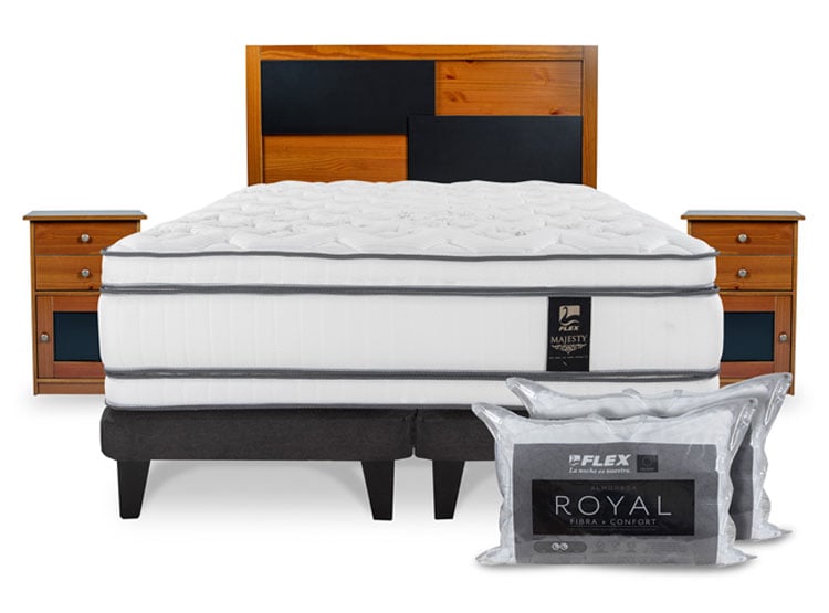 CAMA EUROPEA FLEX MAJESTY 2 PLAZAS B/D + SET COLONIA + 2 ALMOHADAS ROYAL - 1