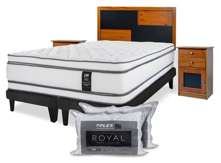 CAMA EUROPEA FLEX MAJESTY 2 PLAZAS B/D + SET COLONIA + 2 ALMOHADAS ROYAL - 2