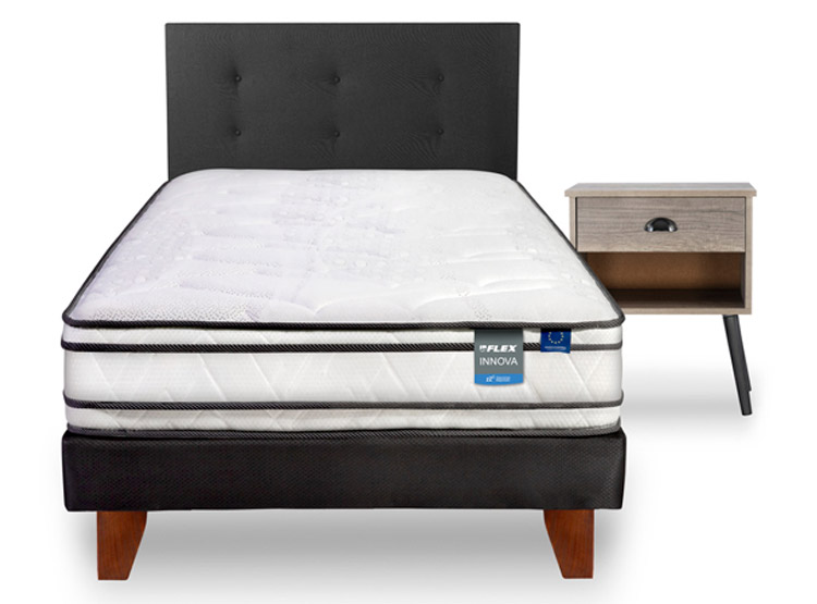 CAMA EUROPEA FLEX INNOVA 1.5 PLAZAS + RESPALDO ROYAL NEGRO + VELADOR ROCK - 1