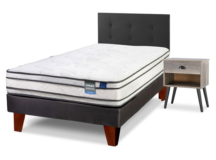 CAMA EUROPEA FLEX INNOVA 1.5 PLAZAS + RESPALDO ROYAL NEGRO + VELADOR ROCK - 2