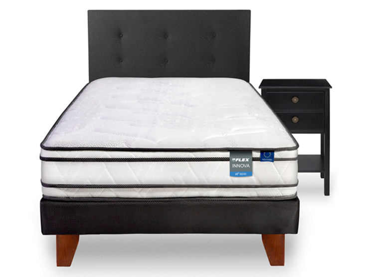 CAMA EUROPEA FLEX INNOVA 1.5 PLAZAS + RESPALDO ROYAL NEGRO + VELADOR ROVER - 1