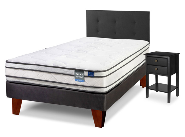 CAMA EUROPEA FLEX INNOVA 1.5 PLAZAS + RESPALDO ROYAL NEGRO + VELADOR ROVER - 2