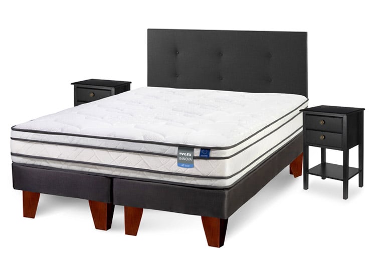 CAMA EUROPEA FLEX INNOVA 2 PLAZAS B/D + RESPALDO ROYAL NEGRO + 2 VELADORES ROVER - 2