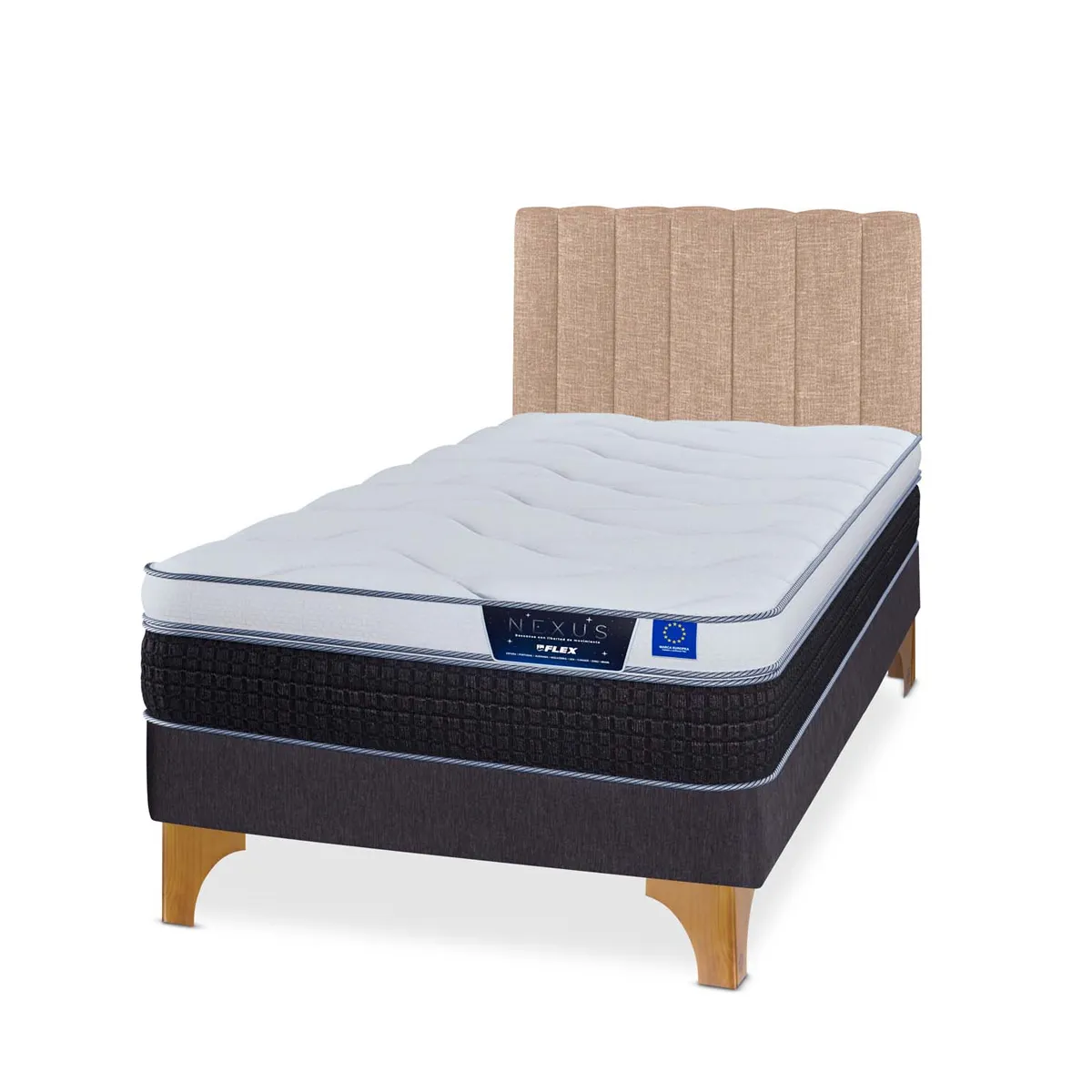 CAMA EUROPEA FLEX NEXUS 1.5 PLAZAS + RESPALDO TUBULAR BEIGE - 1