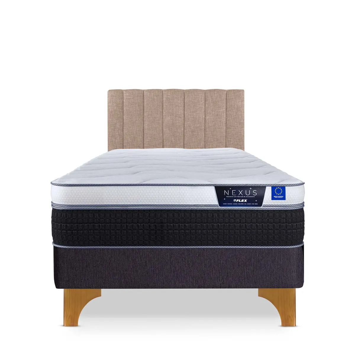 CAMA EUROPEA FLEX NEXUS 1.5 PLAZAS + RESPALDO TUBULAR BEIGE - 2