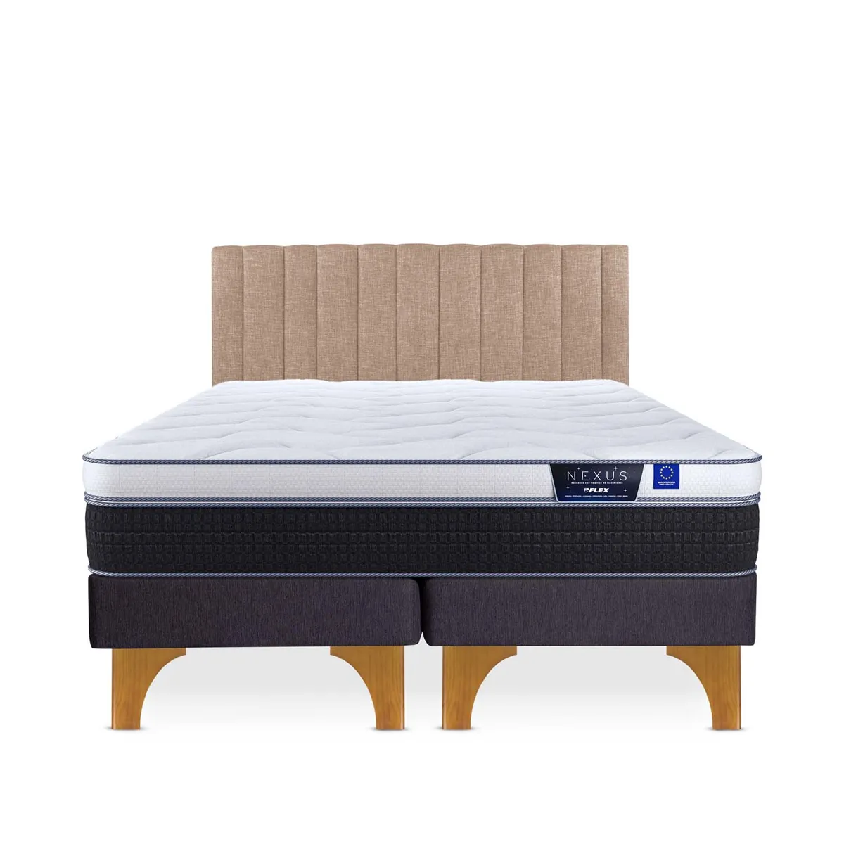CAMA EUROPEA FLEX NEXUS 2 PLAZAS B/D + RESPALDO TUBULAR BEIGE - 1