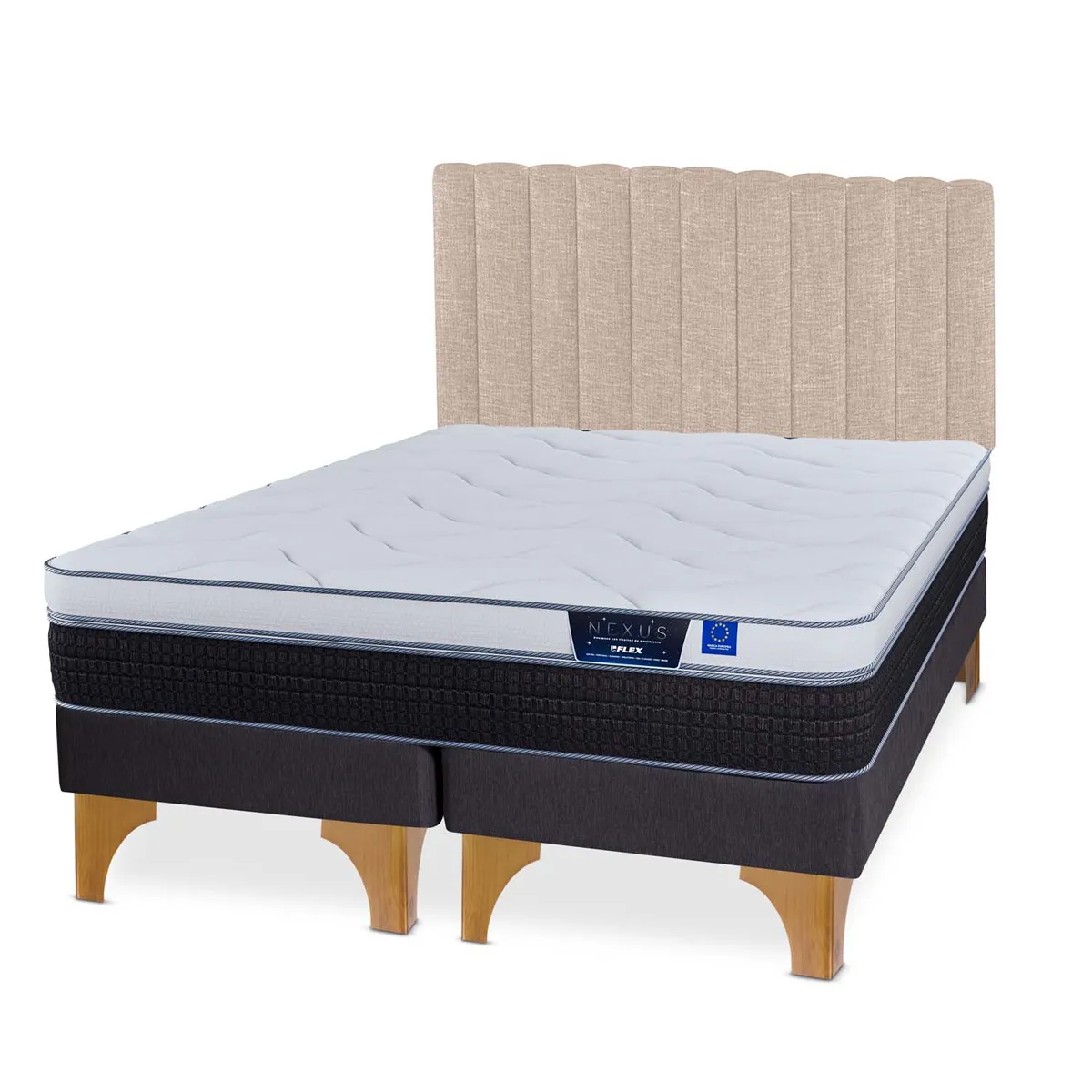 CAMA EUROPEA FLEX NEXUS 2 PLAZAS B/D + RESPALDO TUBULAR BEIGE - 2