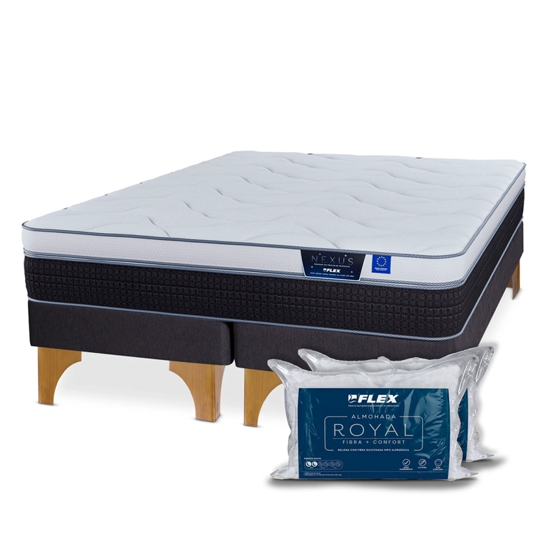 CAMA EUROPEA FLEX NEXUS 2 PLAZAS B/D + 2 ALMOHADAS ROYAL - 2