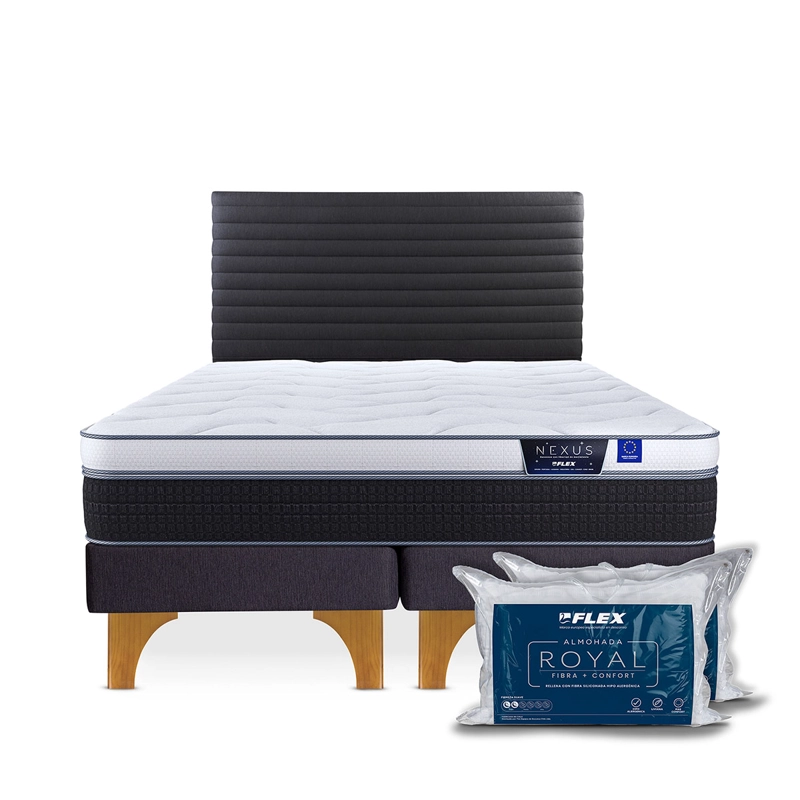 CAMA EUROPEA FLEX NEXUS 2 PLAZAS B/D + RESPALDO MODERN + 2 ALMOHADAS ROYAL - 1