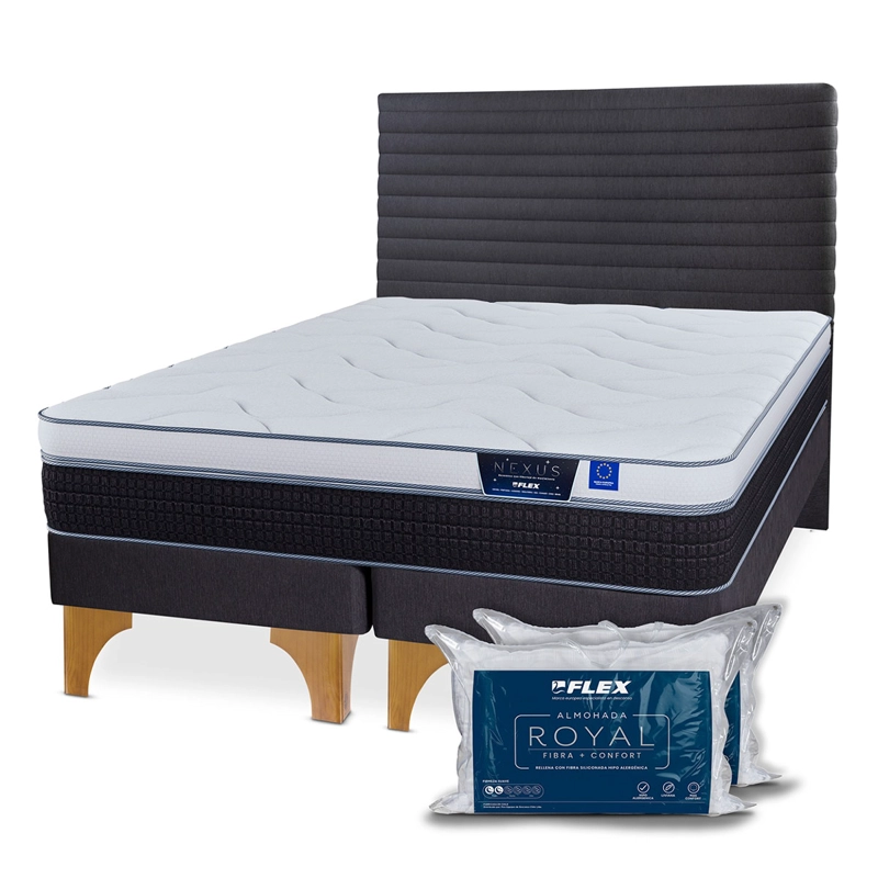 CAMA EUROPEA FLEX NEXUS 2 PLAZAS B/D + RESPALDO MODERN + 2 ALMOHADAS ROYAL - 2