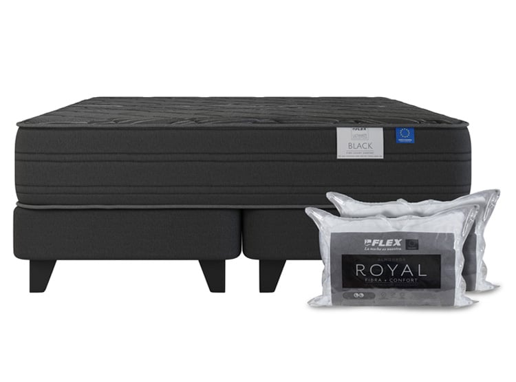 CAMA EUROPEA FLEX PREMIUM BLACK 2 PLAZAS B/D + 2 ALMOHADAS ROYAL - 1