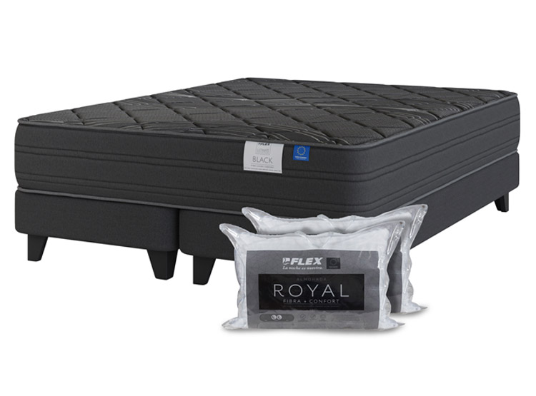 CAMA EUROPEA FLEX PREMIUM BLACK 2 PLAZAS B/D + 2 ALMOHADAS ROYAL - 2