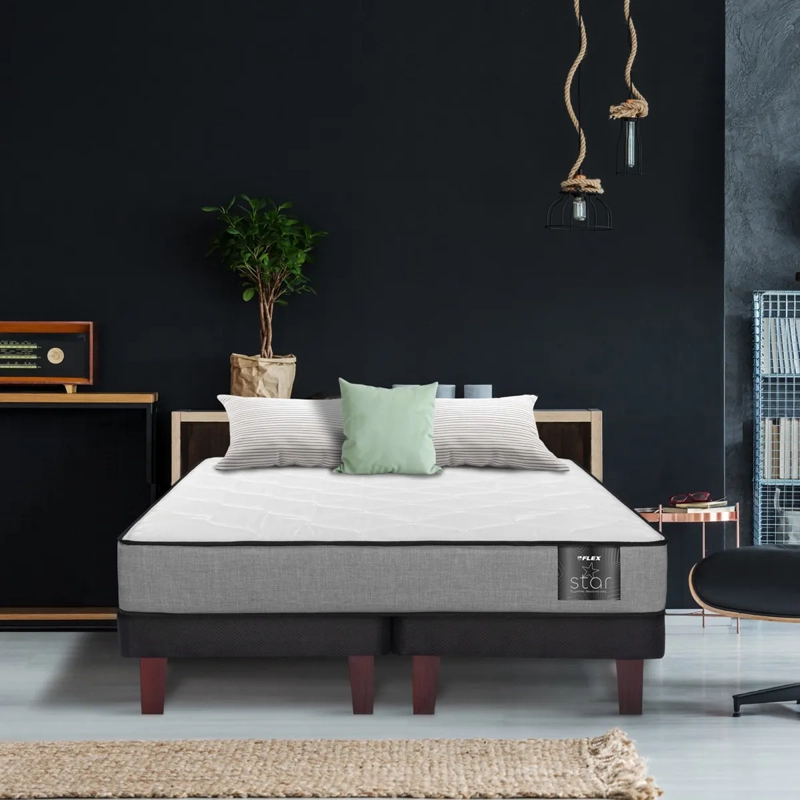 CAMA EUROPEA FLEX STAR 2 PLAZAS B/D + RESPALDO ROYAL + 2 VELADORES ROCK - 5
