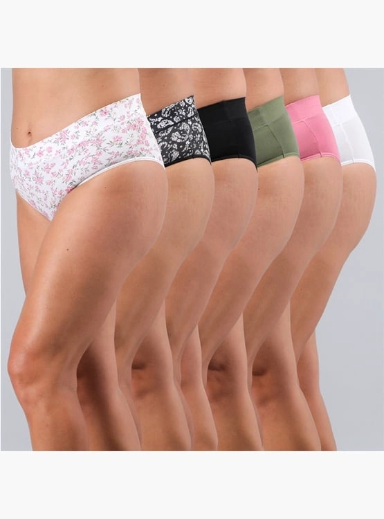 PACK 6 CALZONES HIKINI ALGODÓN MUJER FLORES GRIS PRINT & SOLID 25544 - 1