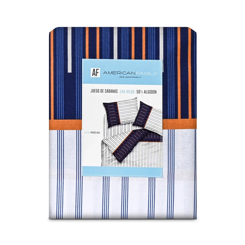 JUEGO DE SÁBANAS AMERICAN FAMILY TRAZOS 144H 2PL AZUL - 4