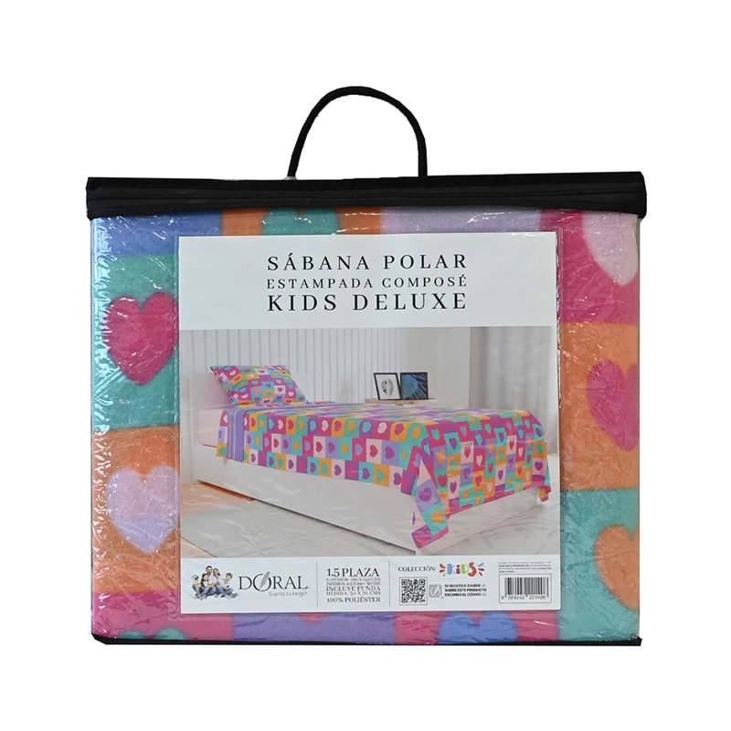JUEGO DE SÁBANAS DORAL SENSES 1.5PL POLAR MULTICOLOR ESTAMPADAS KIDS CORAZÓN - 5