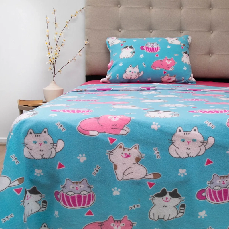 JUEGO DE SÁBANAS DORAL SENSES 1.5PL POLAR ESTAMPADAS KIDS GATOS - 2