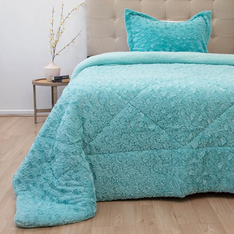 CUBRECAMA DORAL PLUSH SHERPA 1.5PL D1 TURQUESA - 1