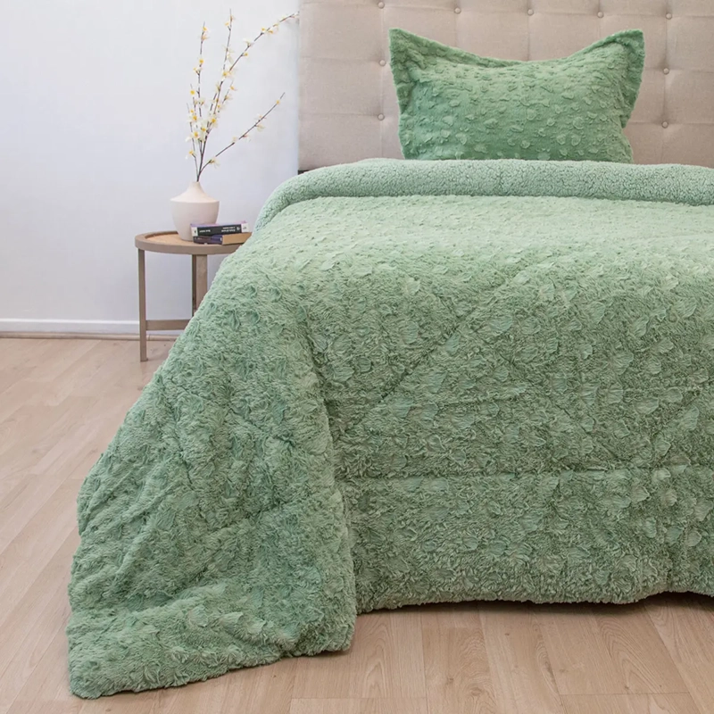 CUBRECAMA DORAL PLUSH SHERPA 1.5PL D1 VERDE - 1
