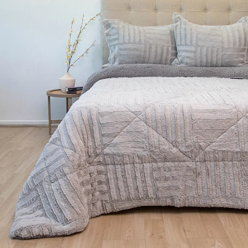 CUBRECAMA DORAL PLUSH SHERPA 1.5PL D2 GRIS