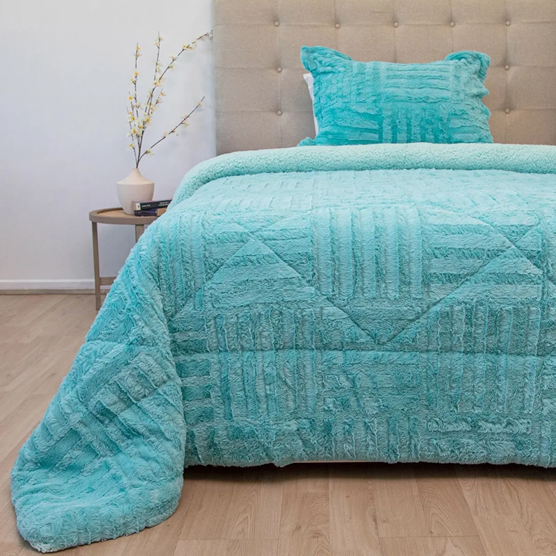 CUBRECAMA DORAL PLUSH SHERPA 1.5PL D2 TURQUESA - 1
