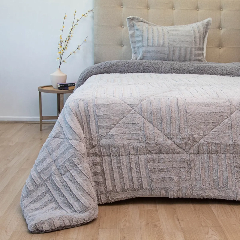CUBRECAMA DORAL PLUSH SHERPA 2PL D2 GRIS - 1