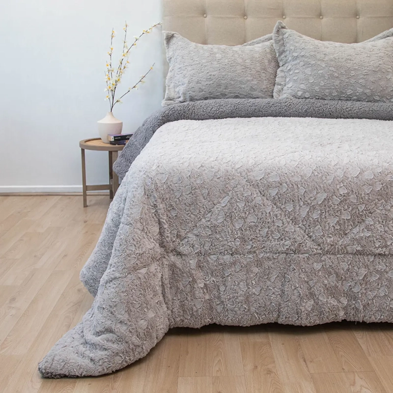 CUBRECAMA DORAL PLUSH SHERPA KING D1 GRIS