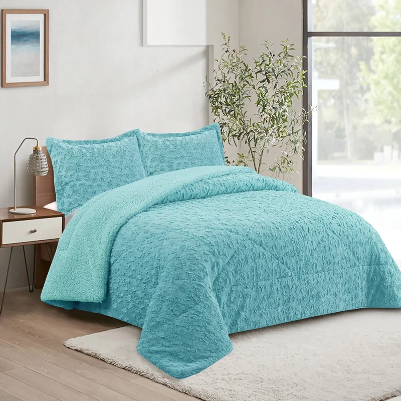 CUBRECAMA DORAL PLUSH SHERPA KING D1 TURQUESA - 3