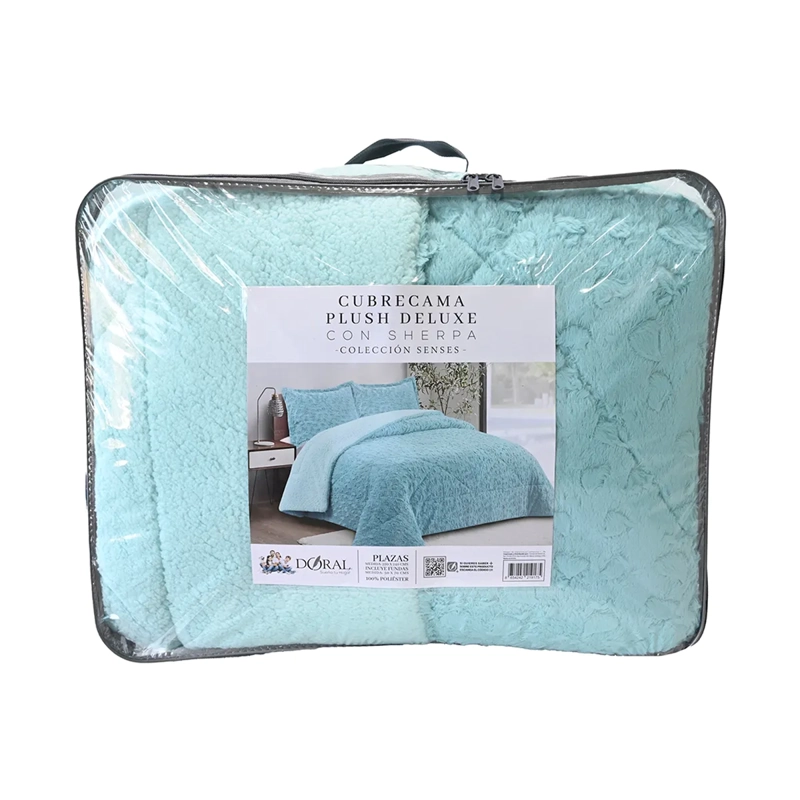 CUBRECAMA DORAL PLUSH SHERPA KING D1 TURQUESA - 4