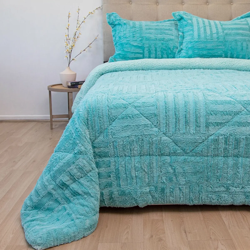 CUBRECAMA DORAL PLUSH SHERPA KING D2 TURQUESA - 1