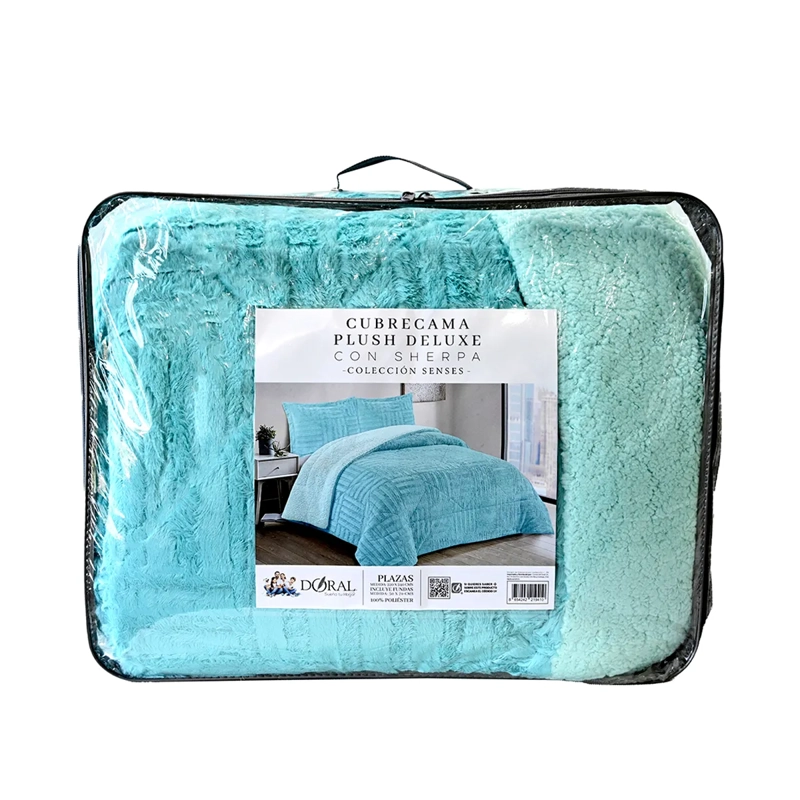 CUBRECAMA DORAL PLUSH SHERPA KING D2 TURQUESA - 5