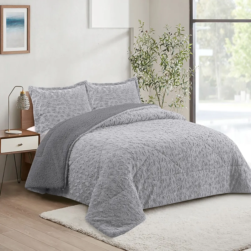 CUBRECAMA DORAL PLUSH SHERPA SÚPER KING D1 GRIS - 4