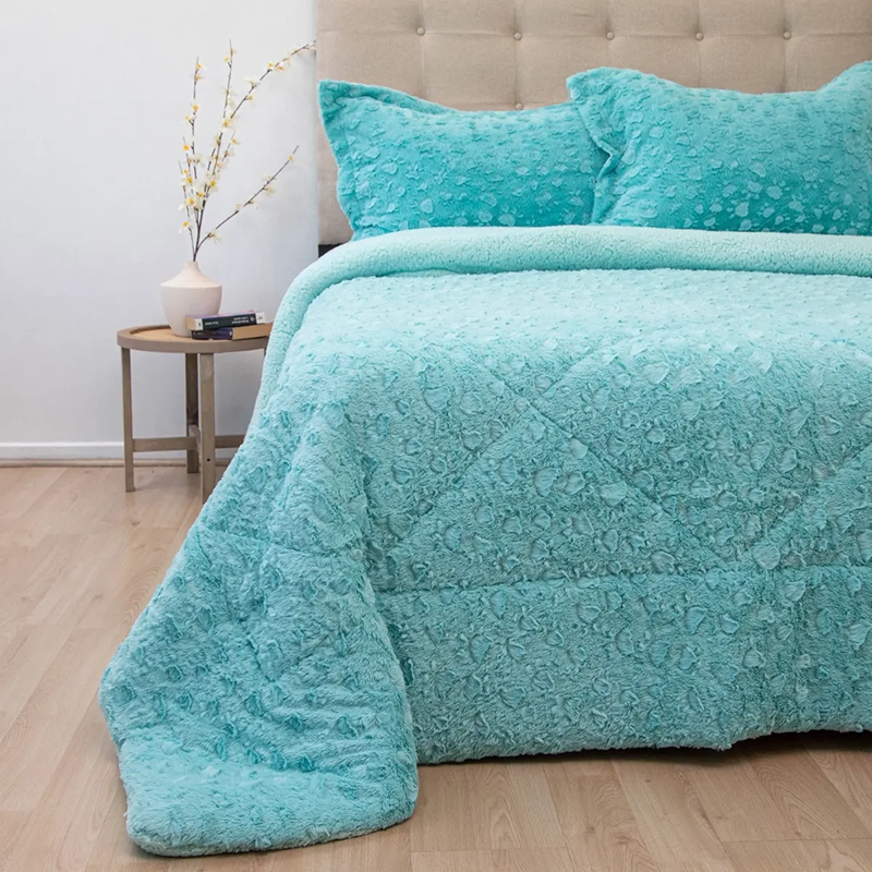 CUBRECAMA DORAL PLUSH SHERPA SÚPER KING D1 TURQUESA - 1
