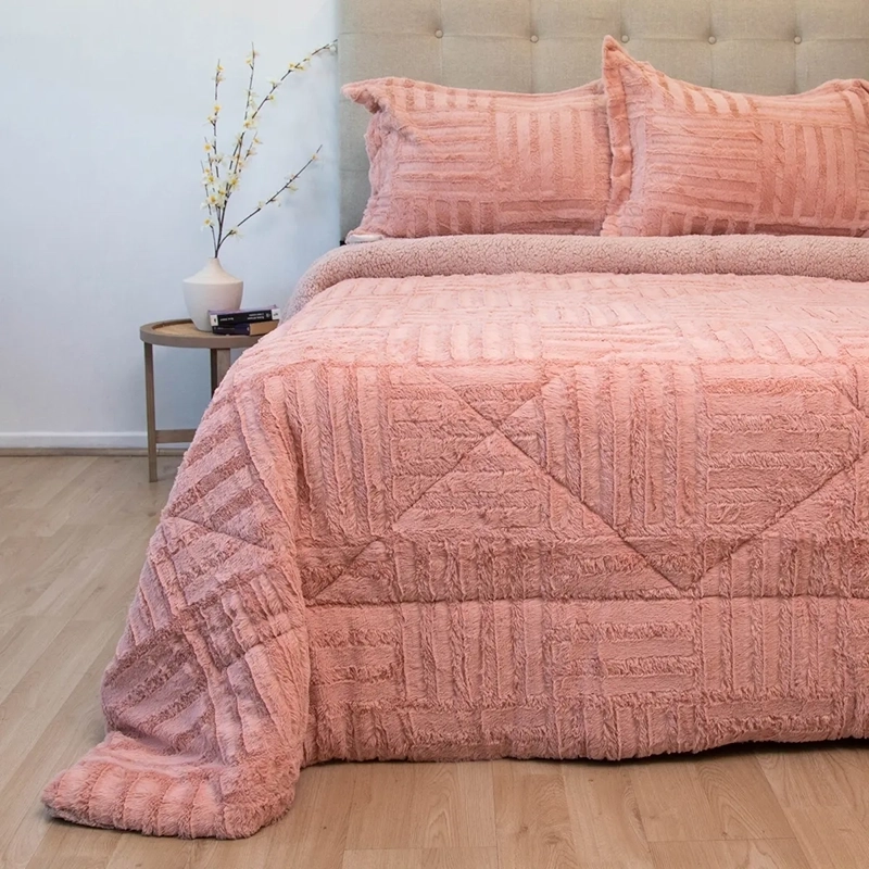 CUBRECAMA DORAL PLUSH SHERPA SÚPER KING D2 ROSA - 1