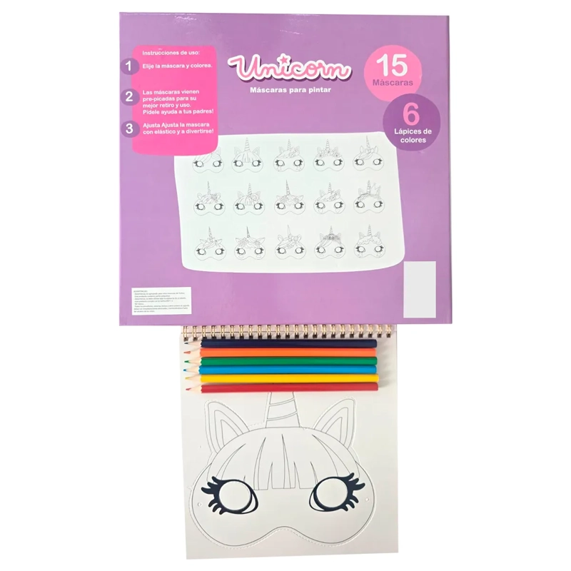 SET HVT-PS 15 MASCARAS COLOREAR UNICORN - 3