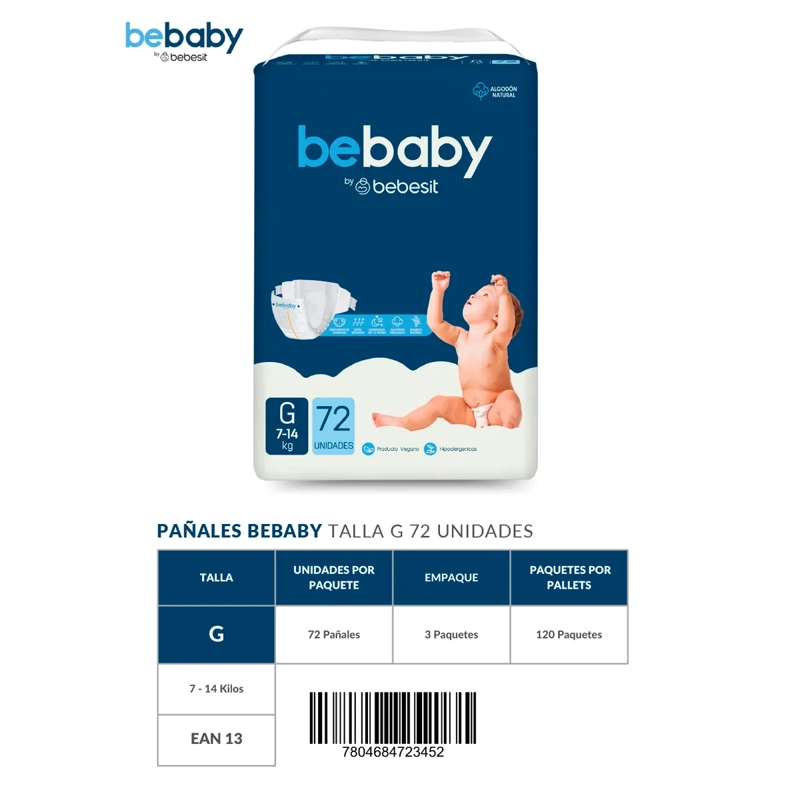 PAÑALES BEBESIT BABY PREMIUM G 72U HIPOALERGENICO - 8
