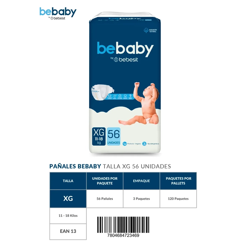 PAÑALES BEBESIT BABY PREMIUM XG 56U HIPOALERGENICO - 9
