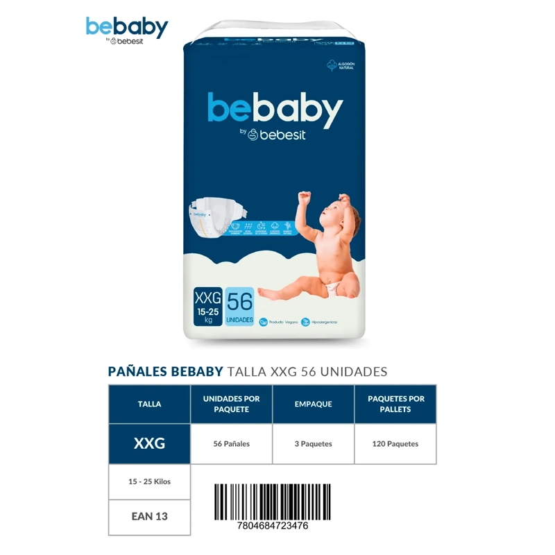 PAÑALES BEBESIT BABY PREMIUM XXG 56U HIPOALERGENICO - 8