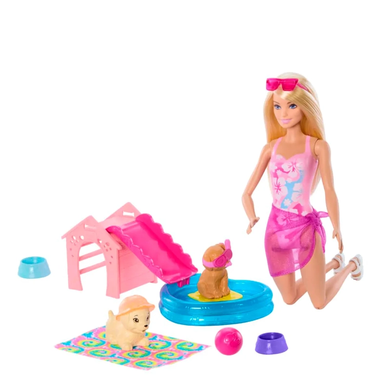 BARBIE SET DE JUEGO FIESTA EN LA PISCINA CON PERRITOS - 1