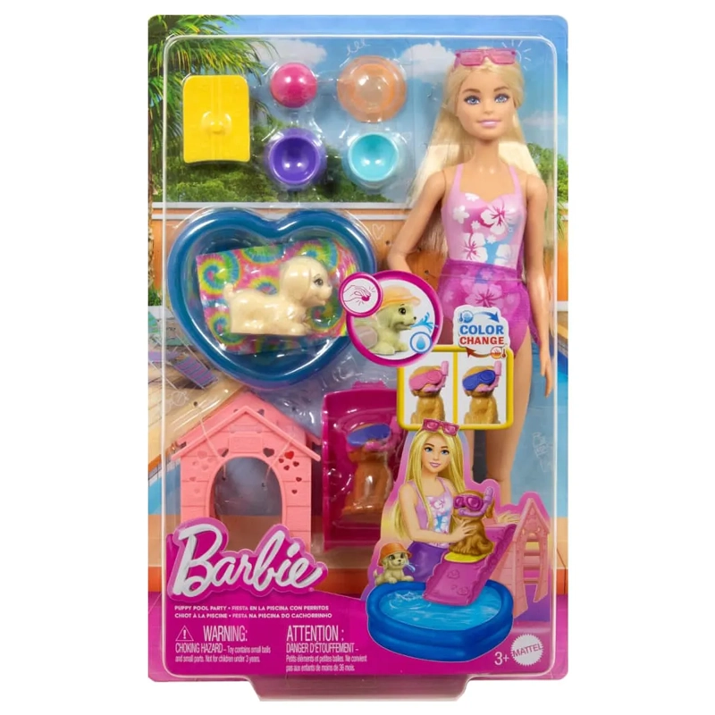 BARBIE SET DE JUEGO FIESTA EN LA PISCINA CON PERRITOS - 6