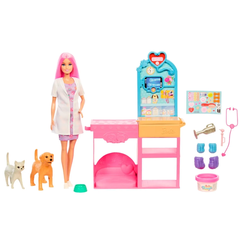 BARBIE PROFESIONES SET DE JUEGO VETERINARIA CON MASCOTAS Y ACCESORIOS  - 1