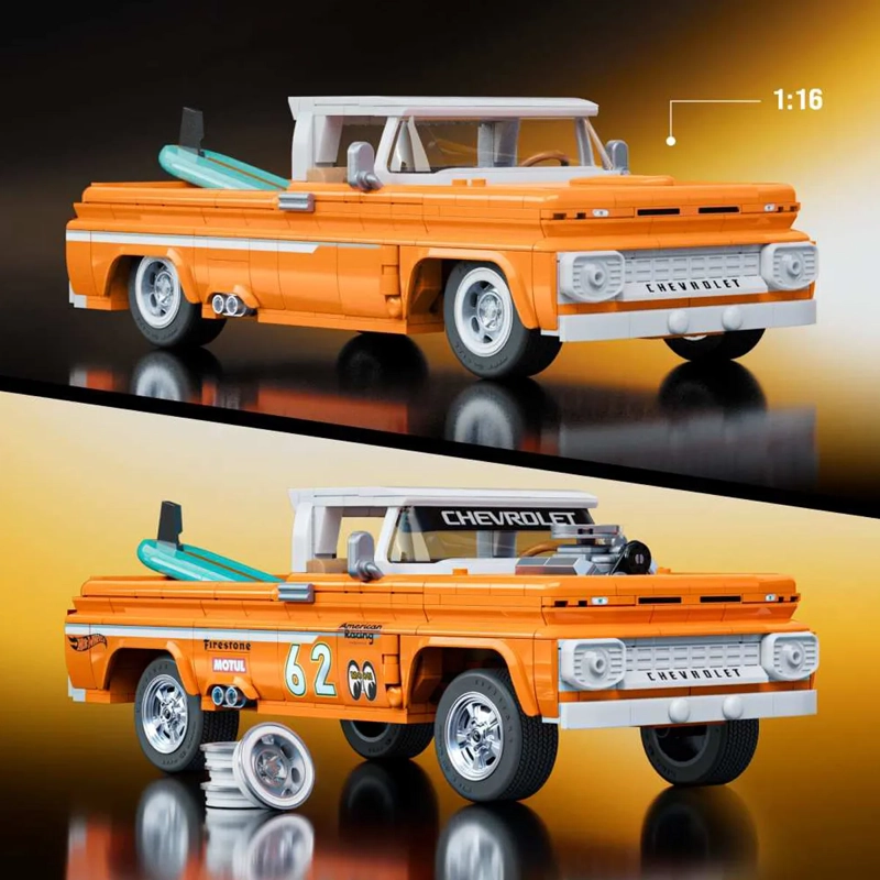 MATTEL BRICK SHOP HOT WHEELS, JUGUETE DE CONSTRUCCIÓN ELITE CUSTOM CHEVY '62 PICKUP, ESCALA 1:16 - 11