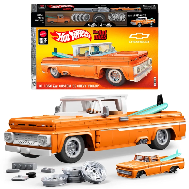 MATTEL BRICK SHOP HOT WHEELS, JUGUETE DE CONSTRUCCIÓN ELITE CUSTOM CHEVY '62 PICKUP, ESCALA 1:16 - 9