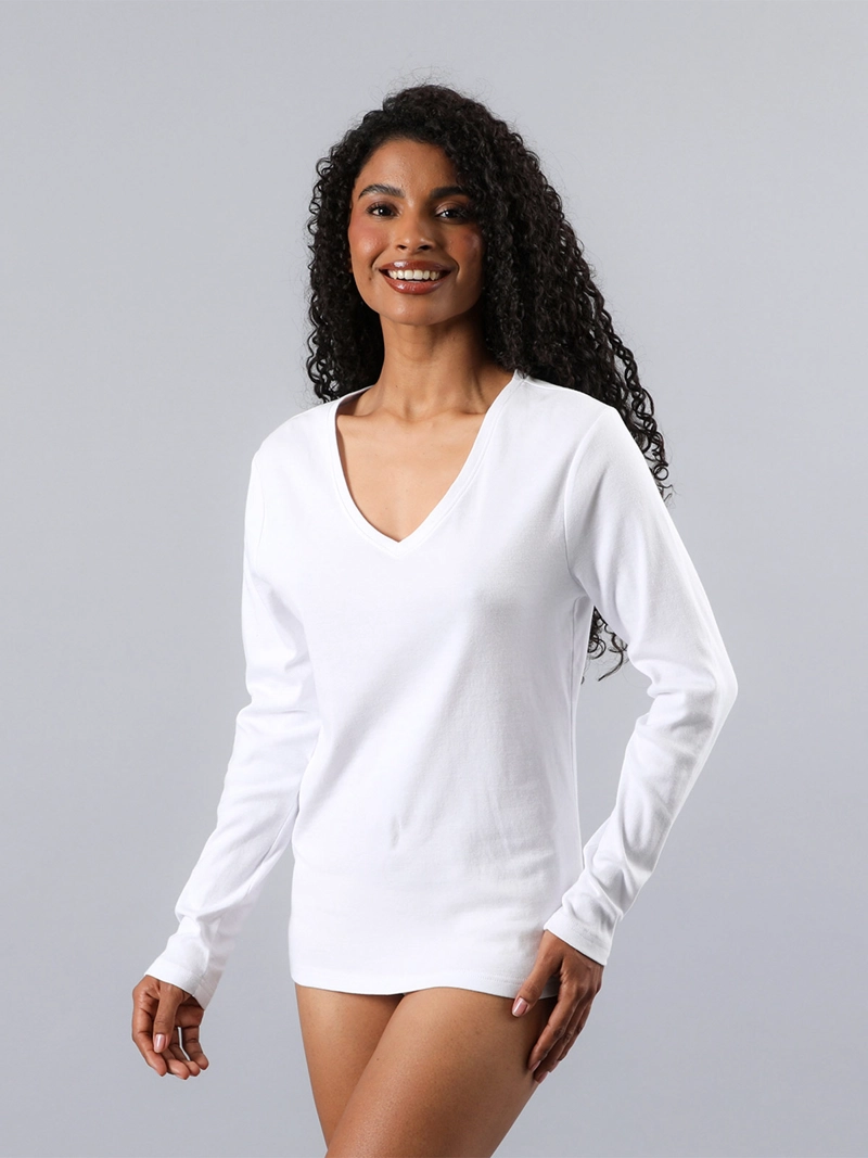 CAMISETA MUJER FLORES ALGODÓN CUELLO EN V - 1