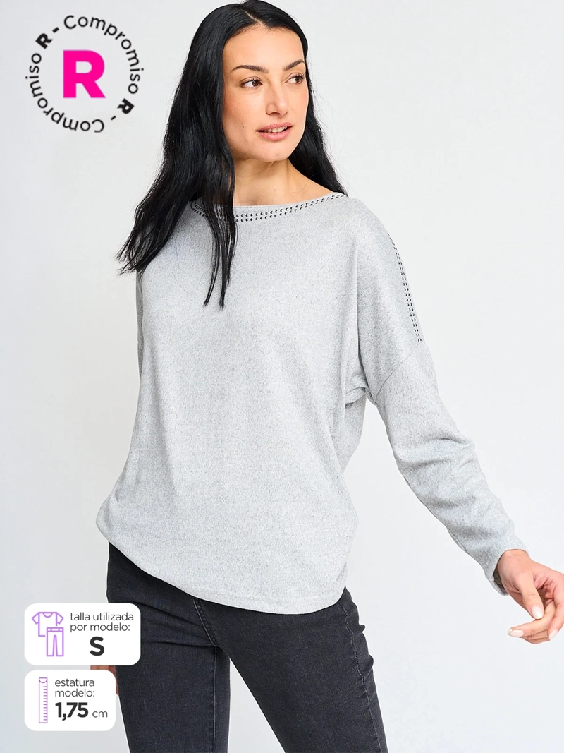 POLERA MANGA LARGA MUJER AZIZ BRILLANTE TACHAS